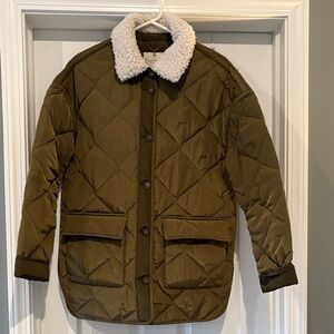 Lucky Brand Olive Puffer Jacket with Shearling Collar